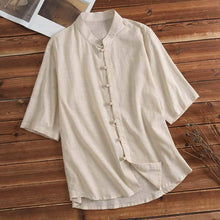 Load image into Gallery viewer, Casual Shirts Male Tops Men Shirts Cotton Embroidery Mandarin Collar Half Sleeve Button Down Loose Camisas Hombre