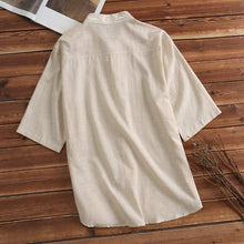 Load image into Gallery viewer, Casual Shirts Male Tops Men Shirts Cotton Embroidery Mandarin Collar Half Sleeve Button Down Loose Camisas Hombre