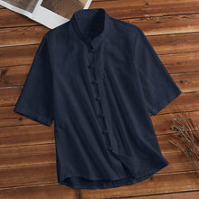 Load image into Gallery viewer, Casual Shirts Male Tops Men Shirts Cotton Embroidery Mandarin Collar Half Sleeve Button Down Loose Camisas Hombre