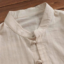 Load image into Gallery viewer, Casual Shirts Male Tops Men Shirts Cotton Embroidery Mandarin Collar Half Sleeve Button Down Loose Camisas Hombre