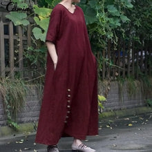 Load image into Gallery viewer, Celmia 2019 Summer Vintage Women Cotton Linen Maxi Long Dress Casual Buttons Loose Party Robe Vestidos Mujer