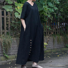 Load image into Gallery viewer, Celmia 2019 Summer Vintage Women Cotton Linen Maxi Long Dress Casual Buttons Loose Party Robe Vestidos Mujer