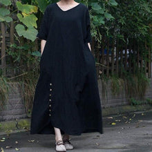 Load image into Gallery viewer, Celmia 2019 Summer Vintage Women Cotton Linen Maxi Long Dress Casual Buttons Loose Party Robe Vestidos Mujer